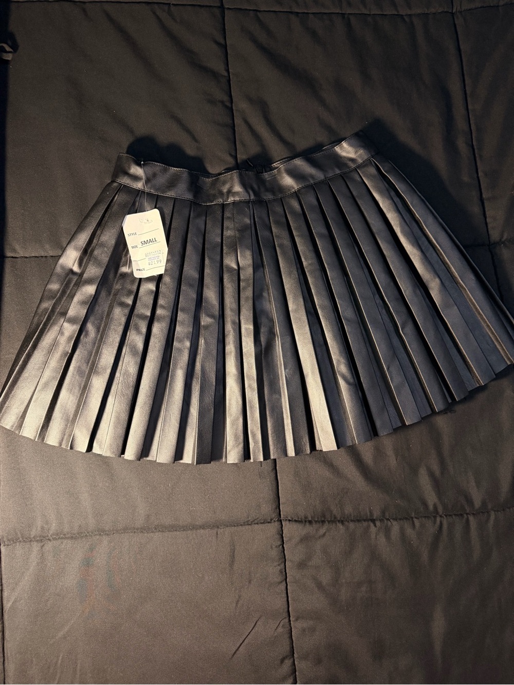 Faux Leather Pleated Mini Skirt - Black